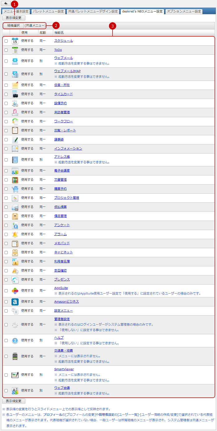 desknet's NEOメニューを設定する