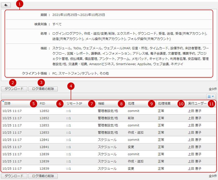 アクセスログの検索結果を確認する