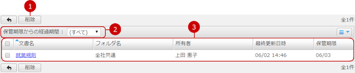 保管期限が過ぎた文書の一覧を表示する