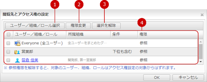 閲覧先とアクセス権を設定する