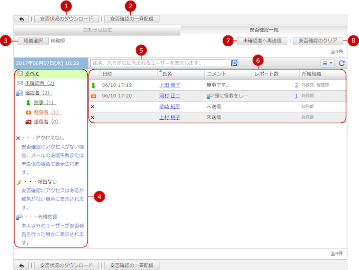 安否確認の一覧を表示する