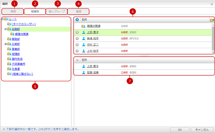 ユーザー選択（組織別）