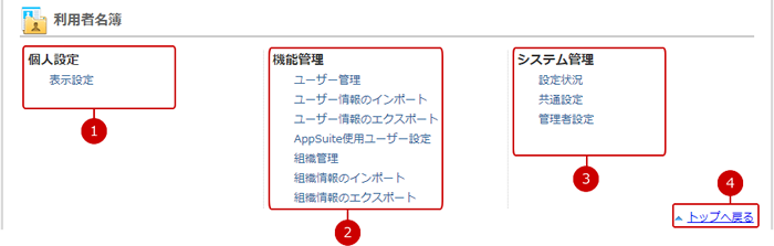 利用者名簿の設定メニューリンク集