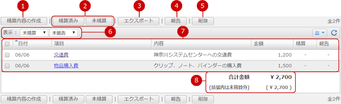 精算書の一覧を表示する