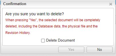 Document Delete Confirmation Window