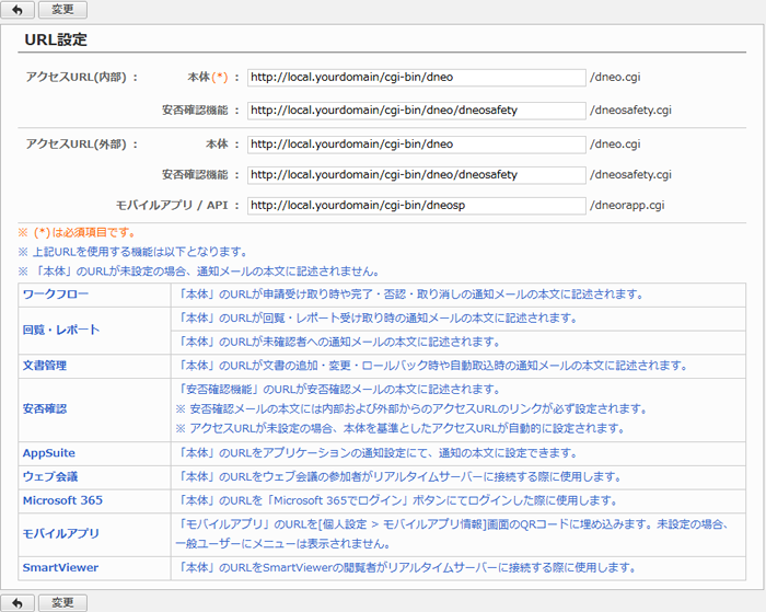 アクセスURLの設定変更