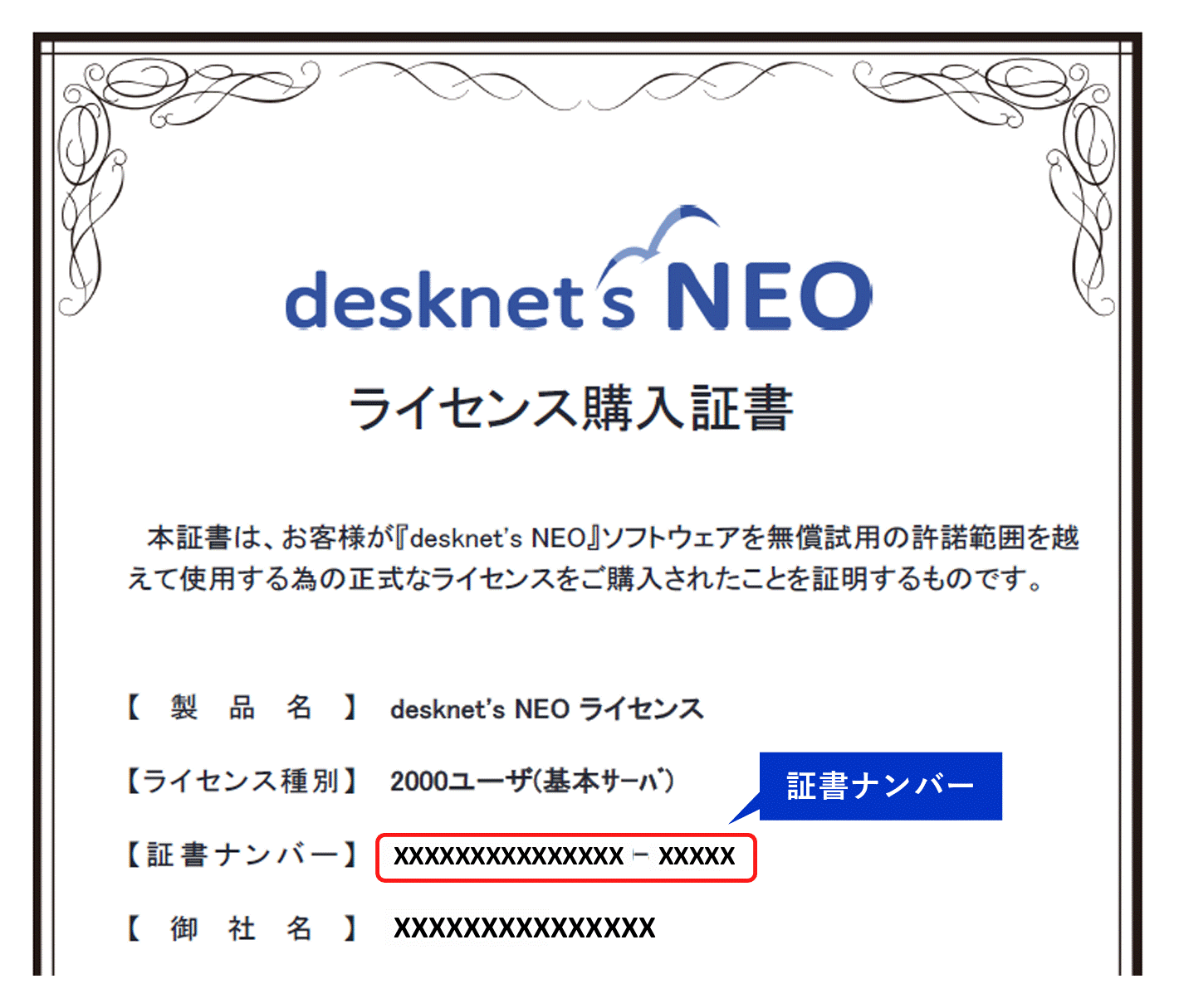 ライセンス購入証書