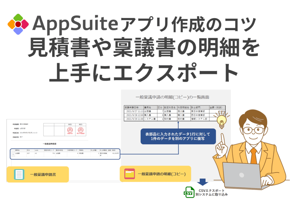 【アプリ作成のコツ】表部品で作成した見積書や稟議書の明細データを上手にエクスポートする方法