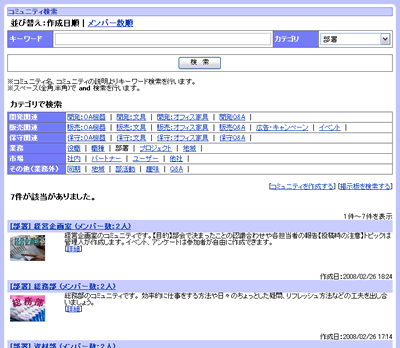 コミュニティ検索結果画面